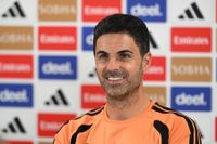 Arsenal manager Mikel Arteta attends a press conference at Sobha Realty Training Centre on August 20, 2026 in London Colney, England.