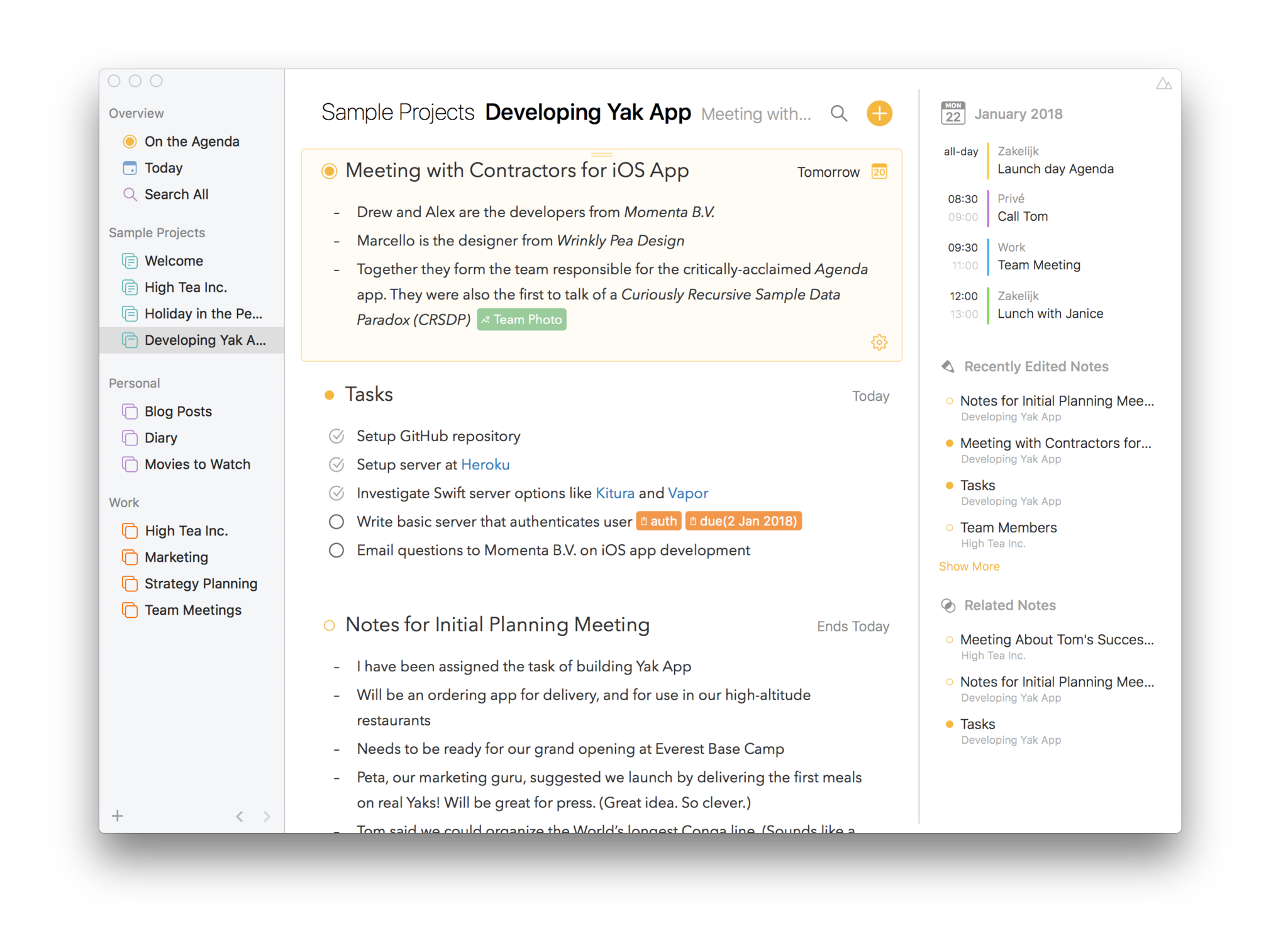 Agenda Mac timeline