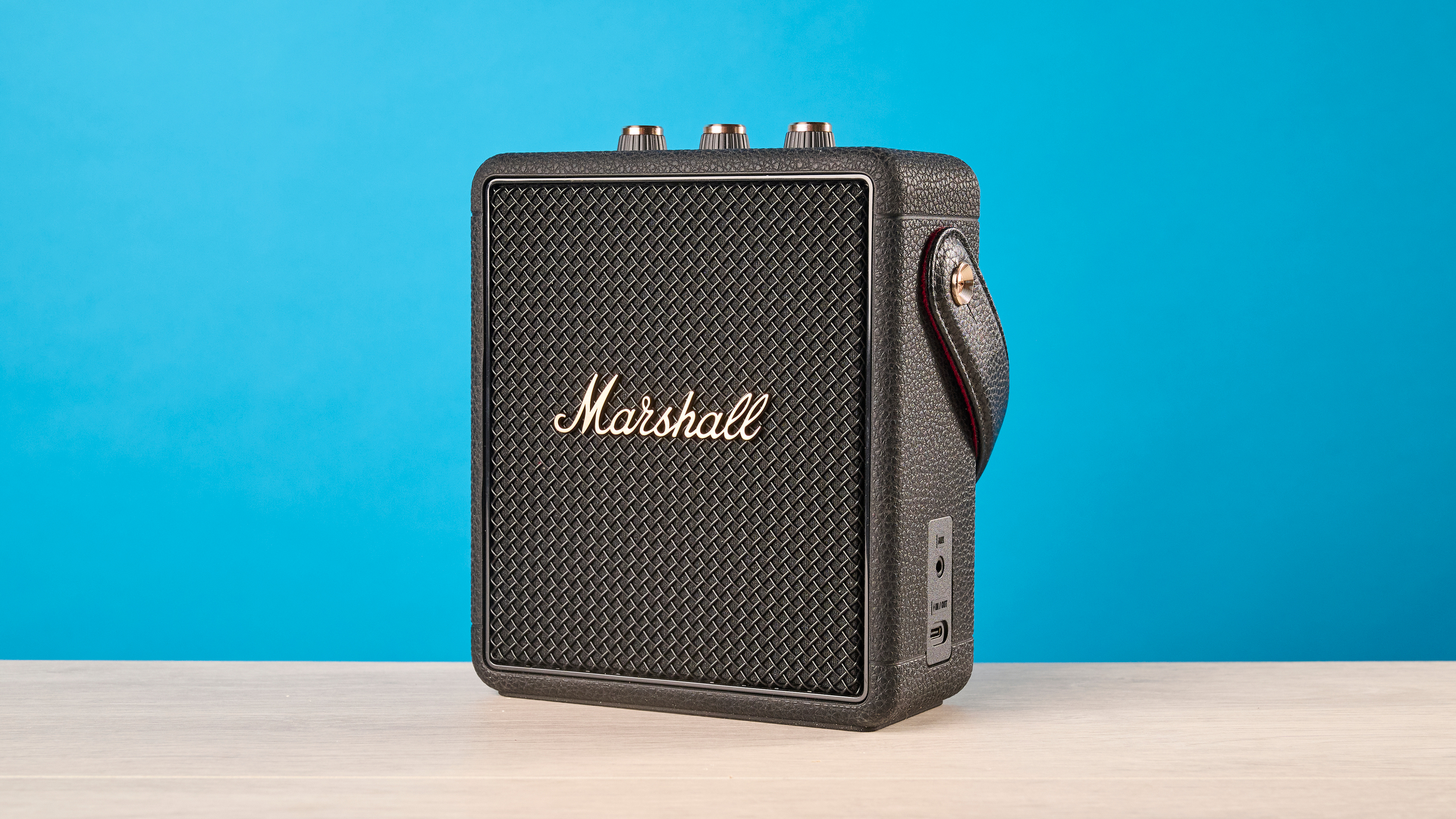 Marshall Stockwell III portable Bluetooth speaker in black and brass