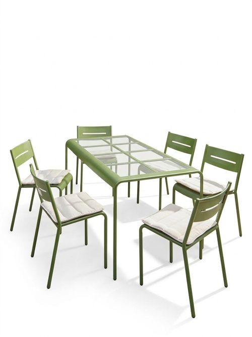 Scandi 6 Seater Metal Patio Set - Green