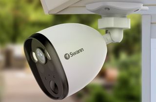 Swann outdoor security camera mounted outside
