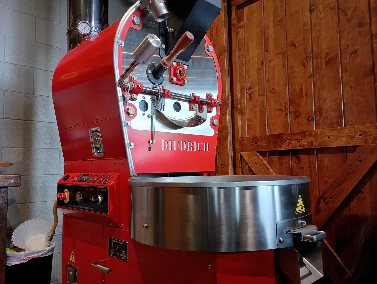 Red commercial coffee roaster