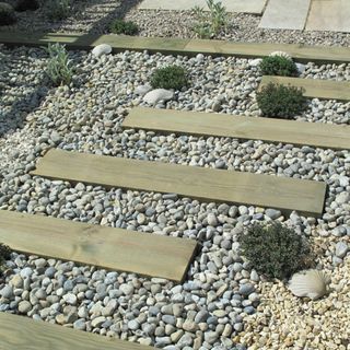 Plank and gravel pathway