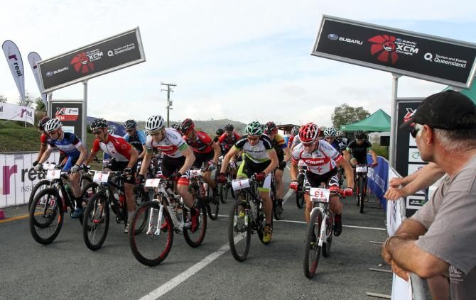 The start of the elite men's race, including Canadian champion Cory Wallace, Andy Blair and defending champion Jason English and Shaun Lewis