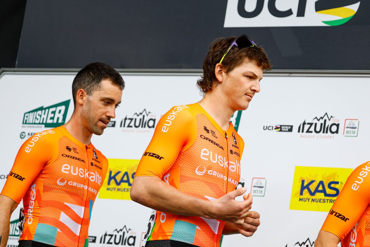 James Fouché of Euskaltel-Euskadi in an orange jersey