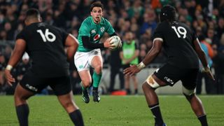 Joey Carbery of Ireland steps (C) during the International test Match in the series between the New Zealand All Blacks and Ireland at Eden Park