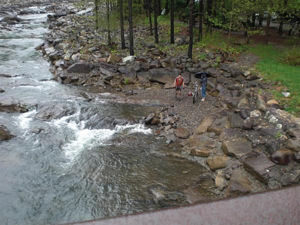 Racers were rinsing off in the river after the race