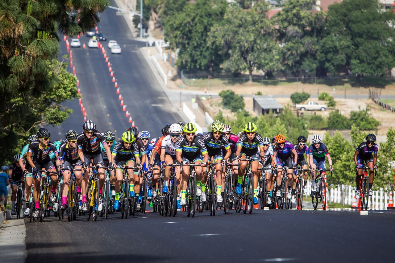 The women's field hits todays climb