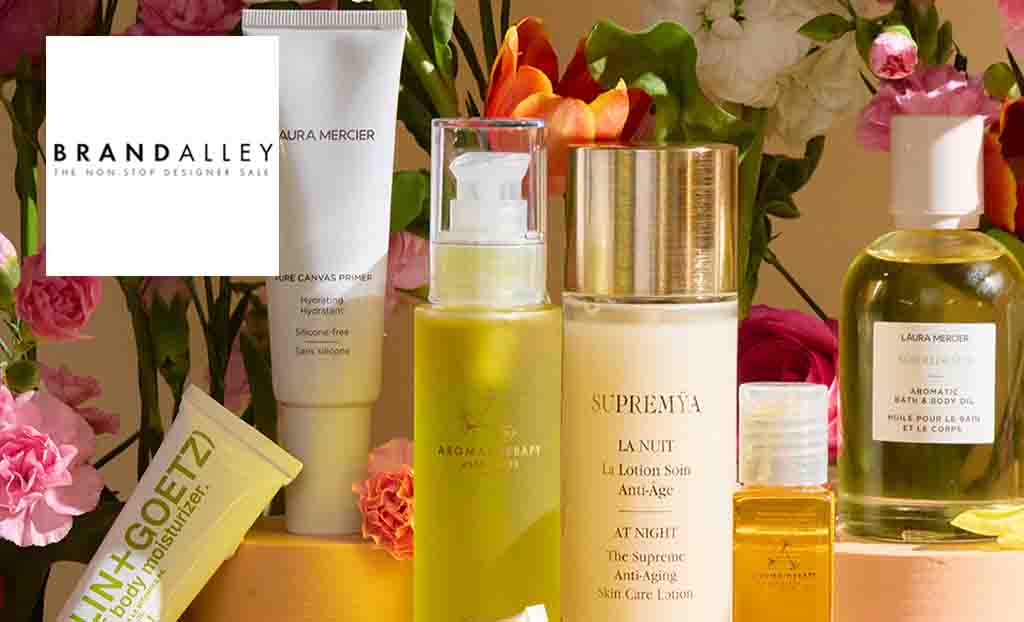 Brand Alley logo placed over a selection of beauty products