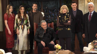 Hayley Erin, Amelia Heinle, Joshua Morrow, Eric Braeden, Melody Thomas Scott, Mark Grossman and Christian LeBlanc as Claire, Victoria, Nick, Victor, Nikki Adam and Michael in The Young and the Restless