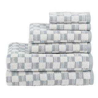 Nate Home by Nate Berkus 100% Cotton Jacquard Soft and Absorbent 6-Piece Towel Set | 2 Bath Towels, Hand Towels, Washcloths, Geometric Pattern From Mdesign - Set of 6, Heron/pearl (light Blue)