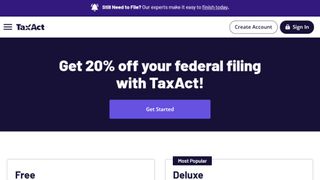 Website screenshot for TaxAct