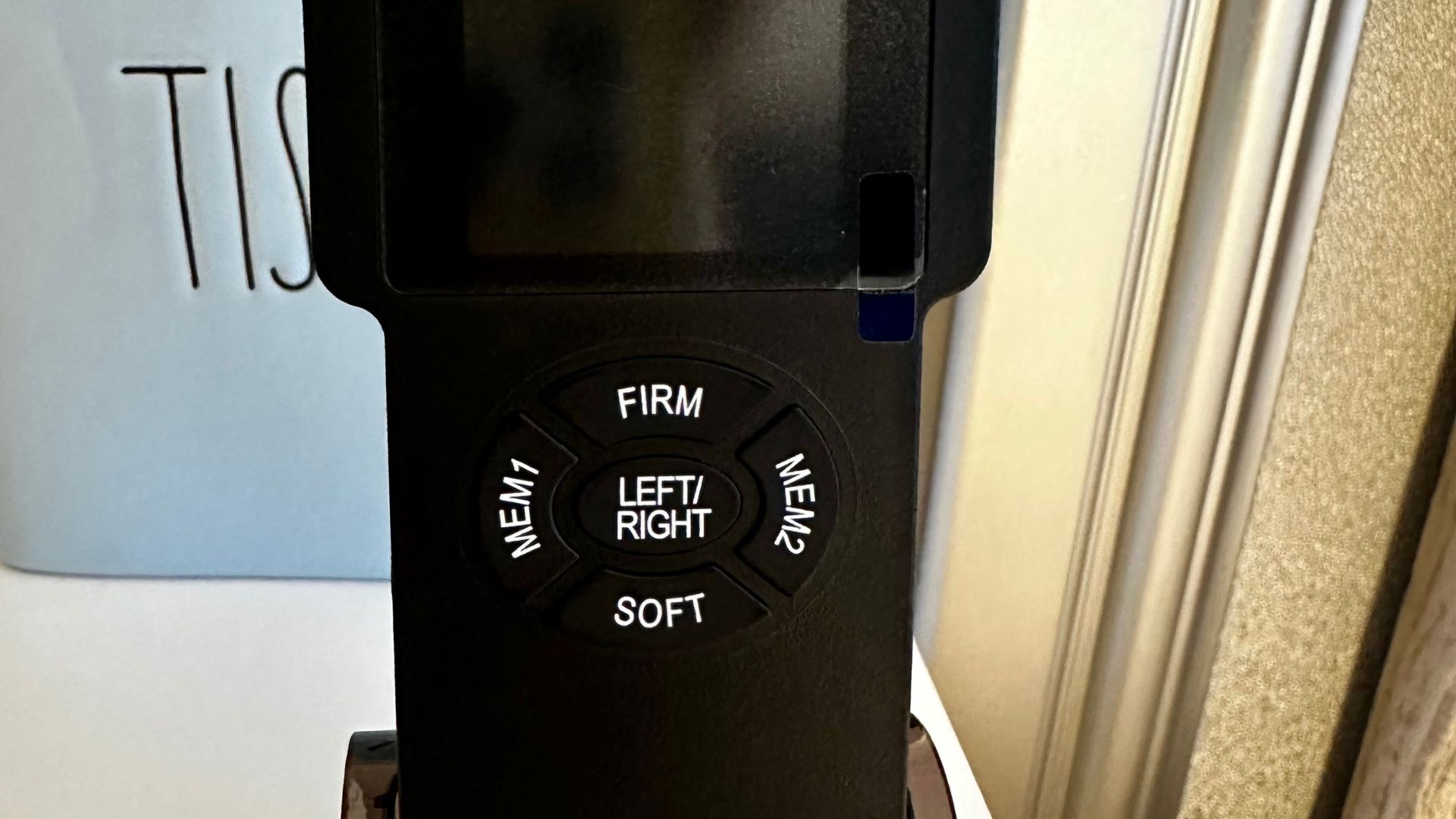 The image shows the Saatva Solaire Adjustable Firmness Mattress set up in our tester&#039;s home