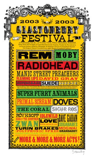 Glastonbury lineup poster 2003 by Stanley Donwood