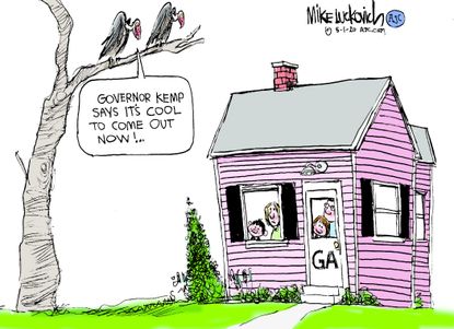 Political Cartoon U.S. Georgia lockdown governor Kemp coronavirus