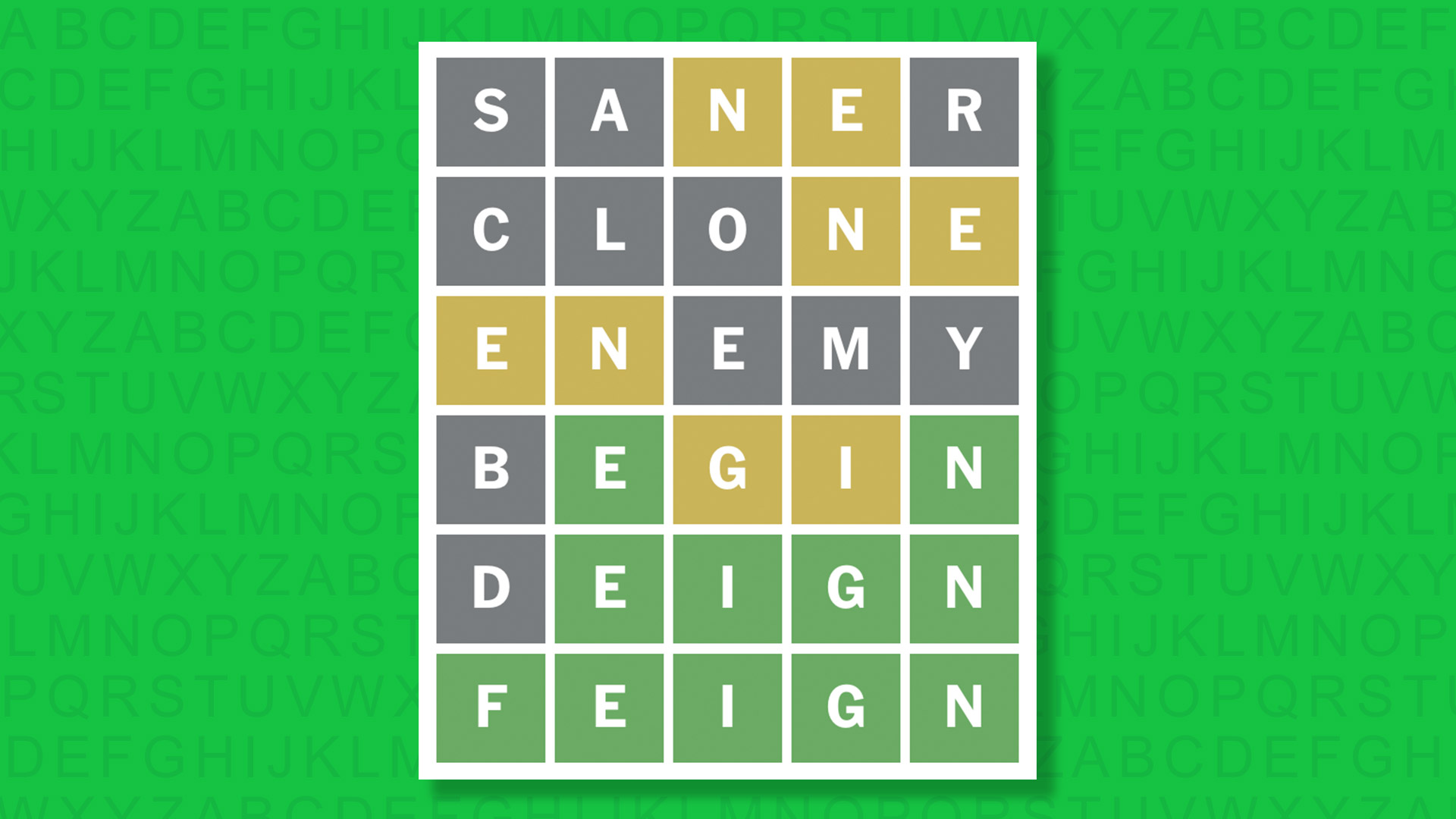 NYT Wordle answer for game 1875 on a green background