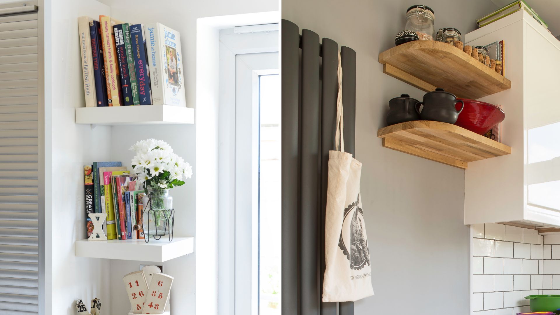 kitchen corners with shelves to show how to organize a small space efficiently