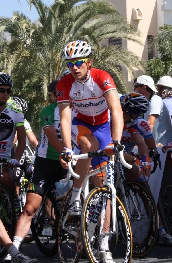 Stage one winner Theo Bos (Rabobank) in the leaders red jersey.
