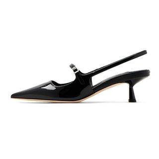 Miraazzurra Slingback Kitten Heels Pumps Pointed Toe Patent Leather Low Heel Slip on Dress Shoes With Buckle Strap for Dating Party Working Black 8