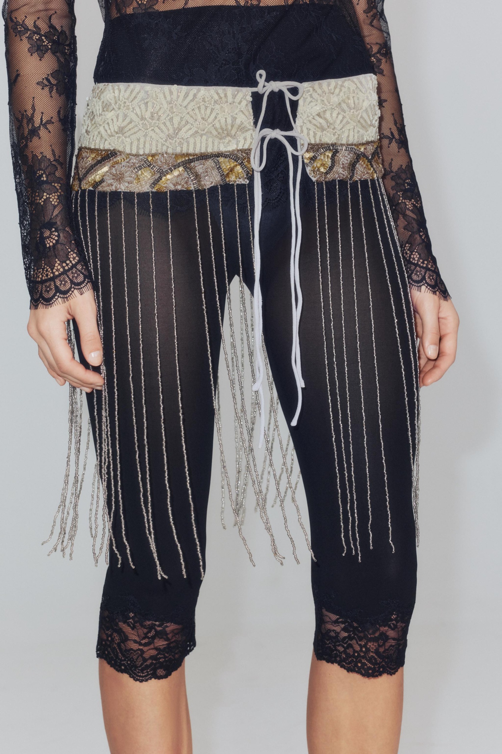 Embroidered Beaded Fringed Sash Limited Edition - Golden - M