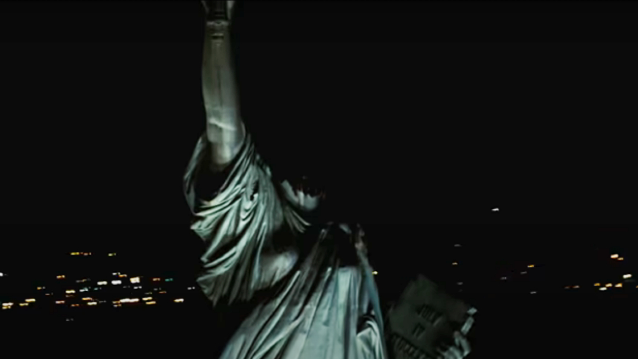 The headless Statue of Liberty at night in Cloverfield.