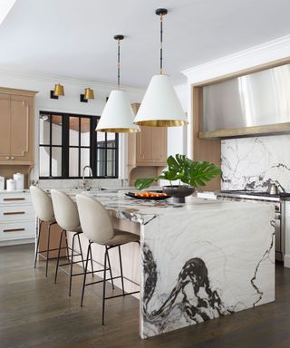 Mix and match kitchen cabinets with wood and marble