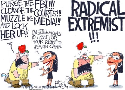 Political Cartoon U.S. Alexandria Ocasio Cortez purge DHS Trump FBI