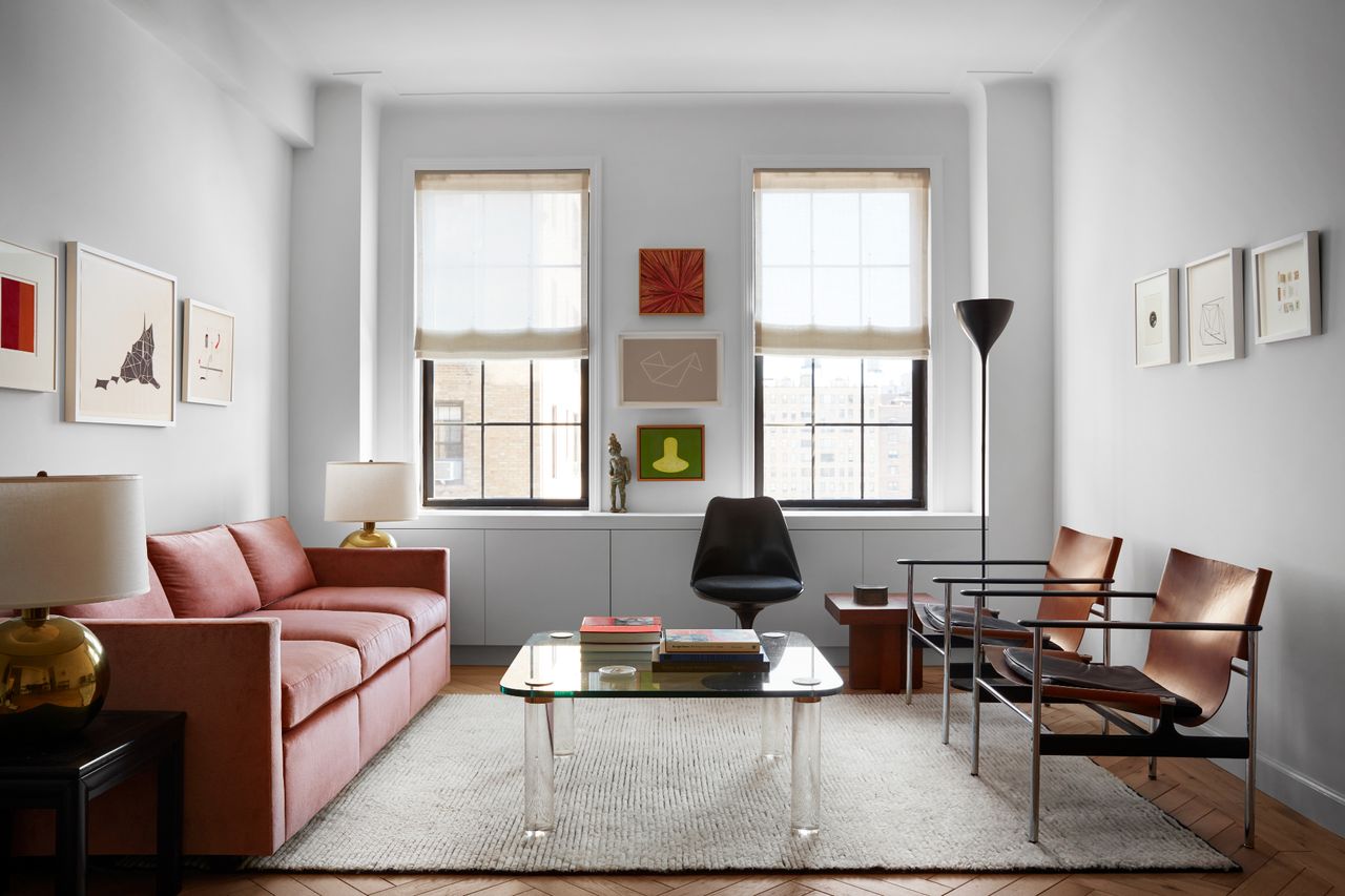 Seating area in large white room