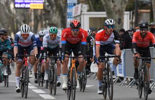 Tour de la Provence 2021 6th Edition 4th stage Avignon SalondeProvence 1632 km 14022021 Phil Bauhaus GER Bahrain Victorious Davide Ballerini ITA Deceuninck QuickStep Nacer Bouhanni FRA Team Arkea Samsic photo William Cannarella CVBettiniPhoto2021