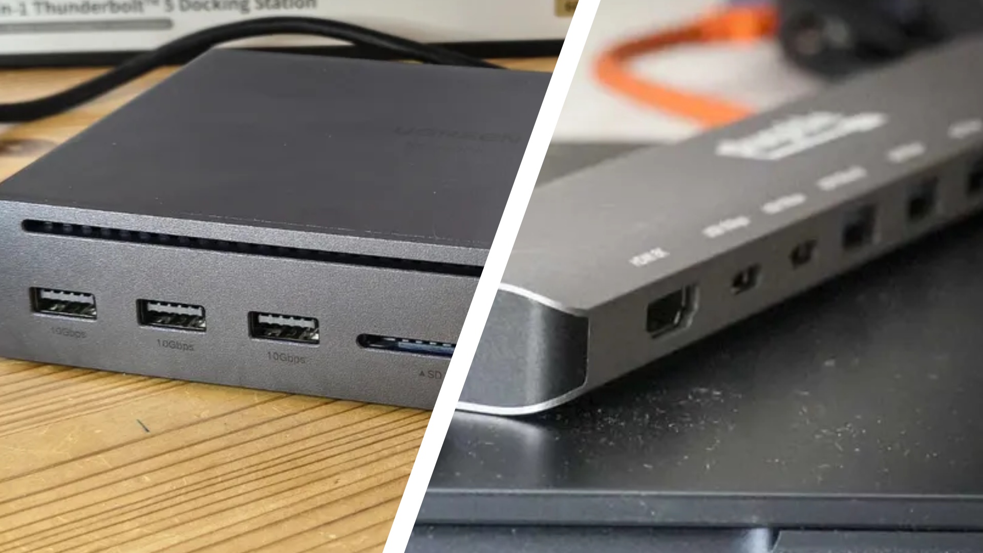 USB hub and docking station shown side by side.