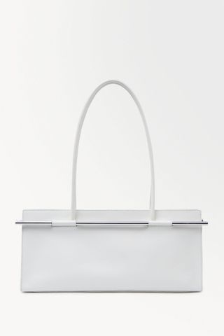 white rectangular leather handbag