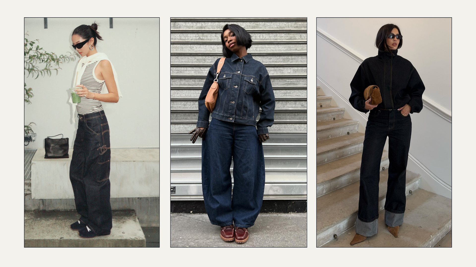 Influencers Emma Milton, YOYO CAO and Aude-Julie ALINGUE wearing indigo jeans. 