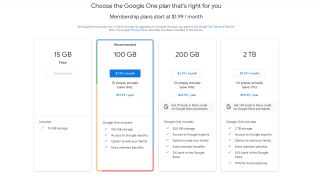 Google Drive's pricing plans