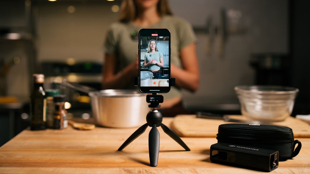 Sennheiser Profile Wireless set up to record a cooking video in a kitchen