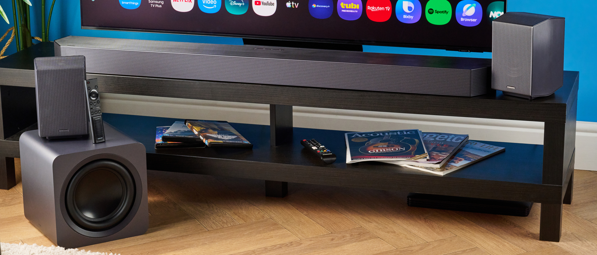 the samsung q990h soundbar with subwoofer and rears