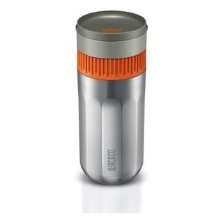 Wacaco Pipamoka Portable Coffee Maker cut out in silver with orange screw cap
