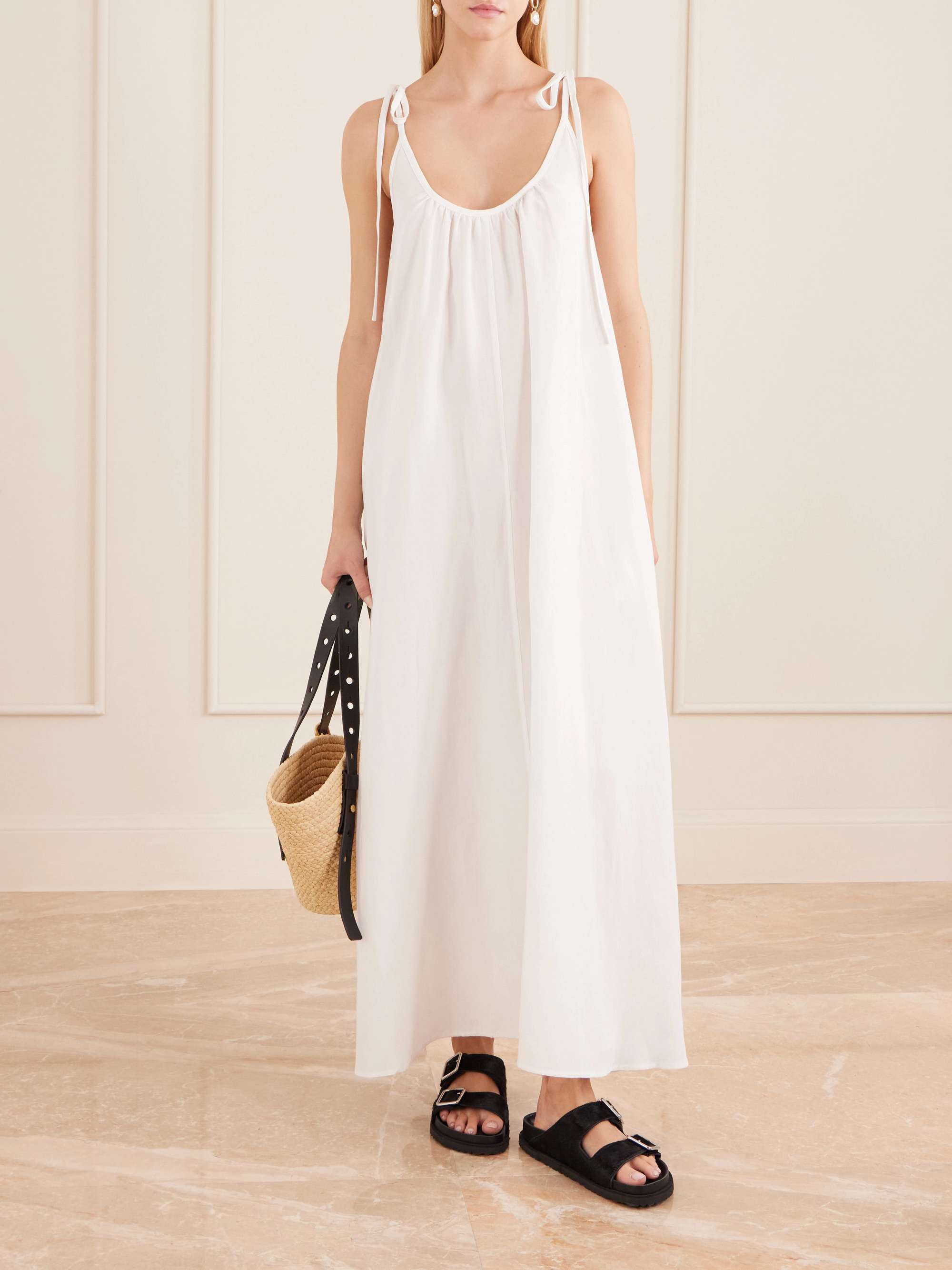 Flora Gathered Lyocell and Linen-Blend Maxi Dress