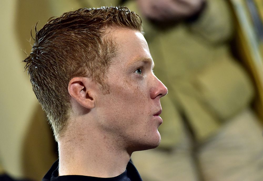 Pink jersey Dutch Steven Kruijswijk of team Lotto NL looks on during a press conference as part of the 3rd rest day of Giro d'Italia