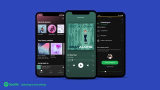 best music streaming service spotify app on three smartphone screens