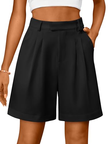 Iwh Shorts for Women High Waisted Dressy Tailored Work Shorts Pleated Business Casual Work Office 2025 Summer Trendy Trouser Linen Shorts Black Small