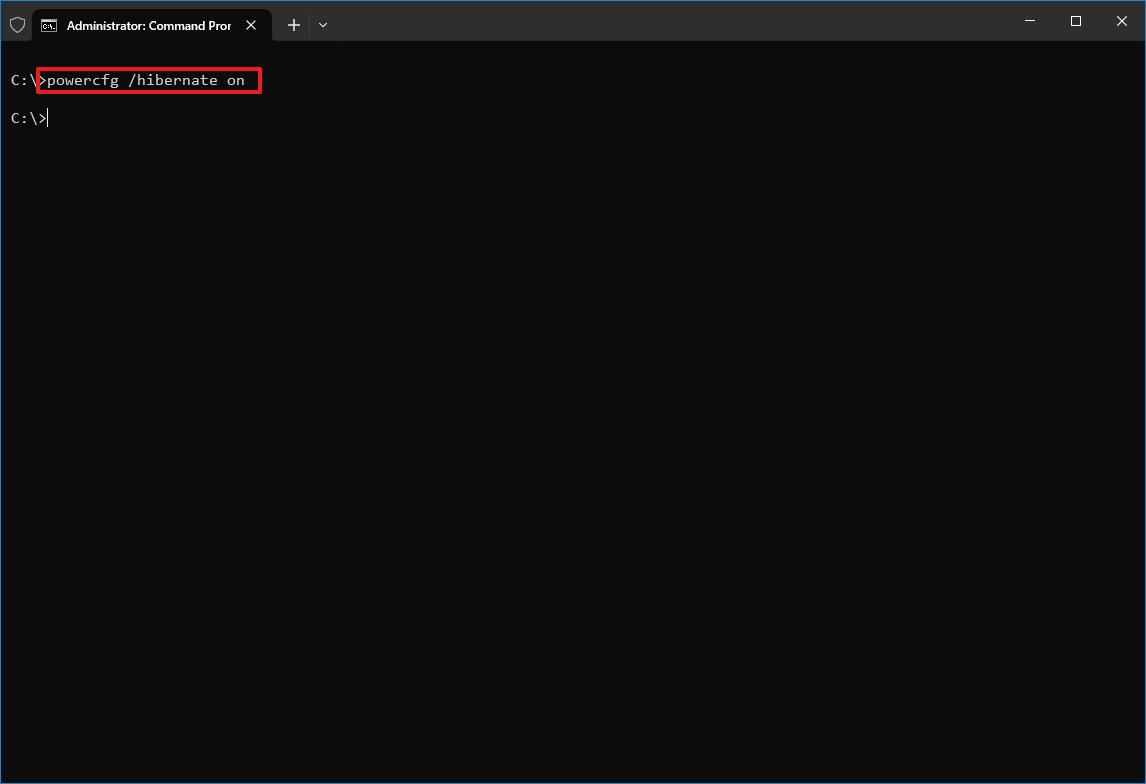 Command Prompt enable hibernation and fast startup option