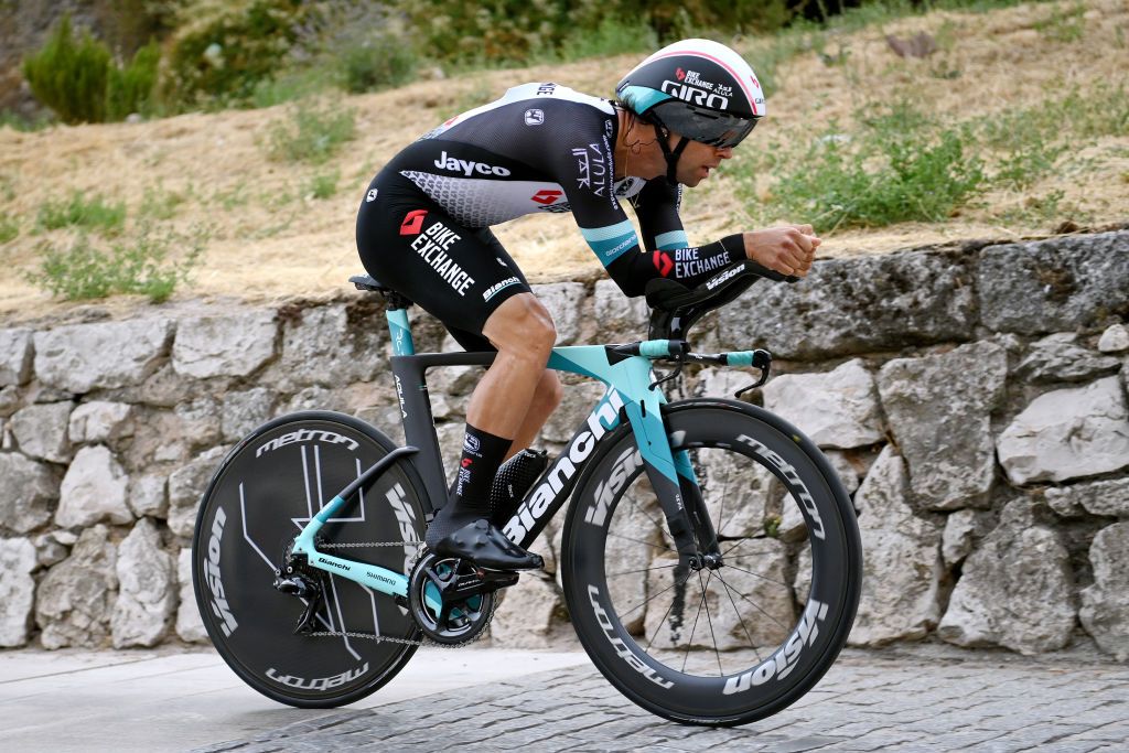 BURGOS SPAIN AUGUST 14 Michael Matthews of Australia and Team BikeExchange competes during the 76th Tour of Spain 2021 Stage 1 a 71km individual time trial from Burgos Catedral de Santa Mara to Burgos lavuelta LaVuelta21 CapitalMundialdelCiclismo catedral2021 on August 14 2021 in Burgos Spain Photo by Stuart FranklinGetty Images