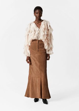 Suede midi skirt