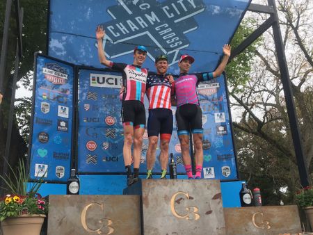 Spencer Petrov (Aspire Racing), Stephen Hyde (Cannondale) and Kerry Werner (Kona Factory CX Team) on the podium