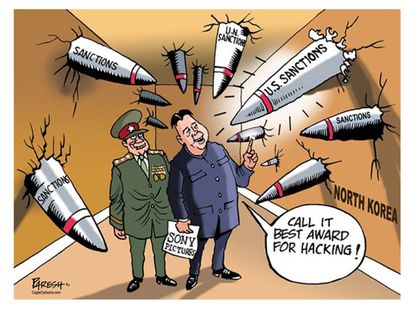 Political cartoon U.S. sanctions North Korea