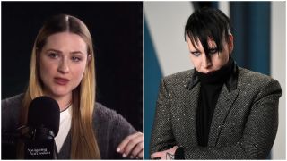 Evan Rachel Wood on the Navigating Narcissism podcast, and Marilyn Manson at a red carpet event