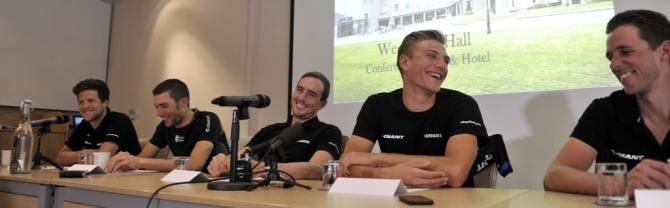 John Degenkolb enjoys a laugh with his teammates