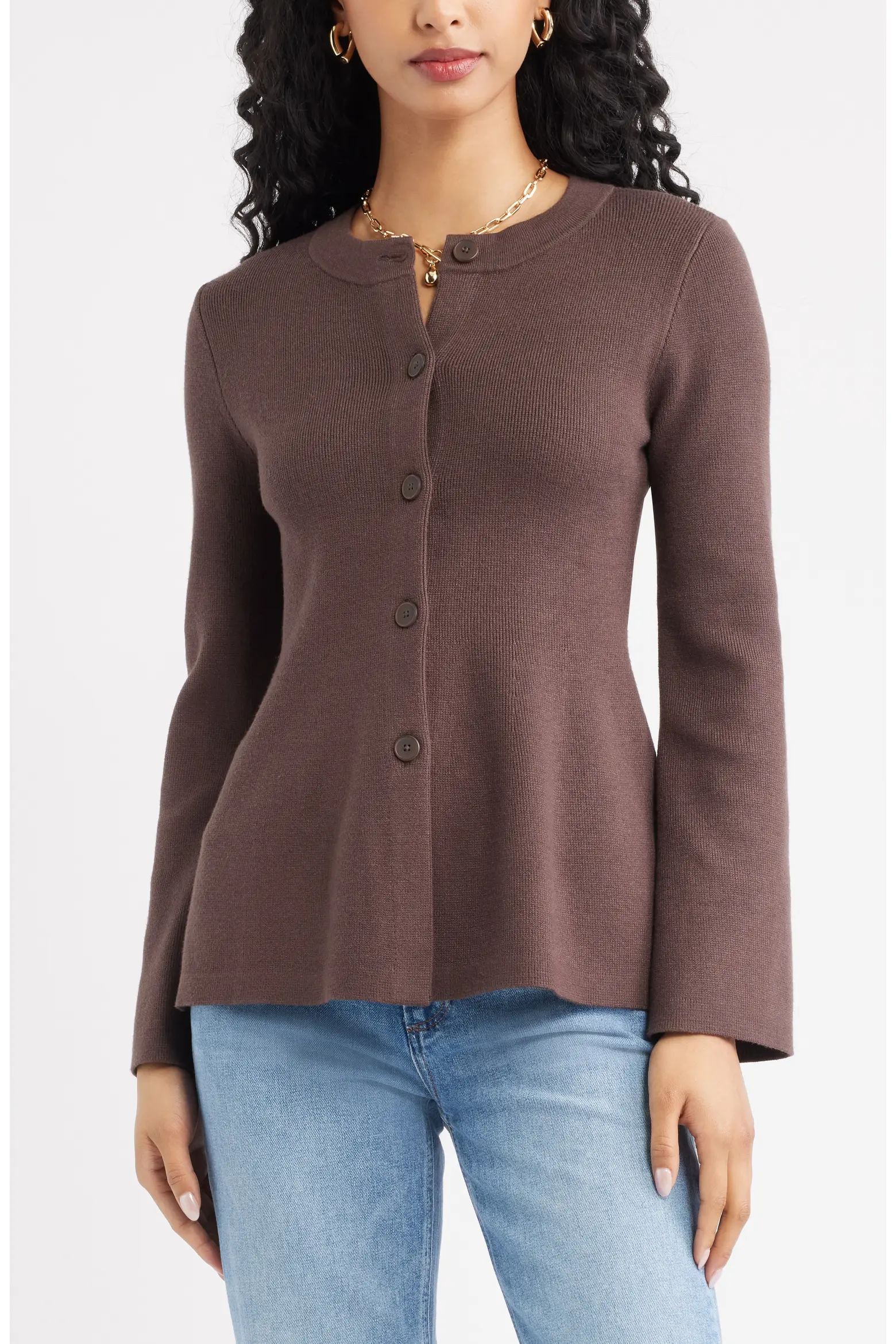 Open Edit, Button Front Peplum Cardigan