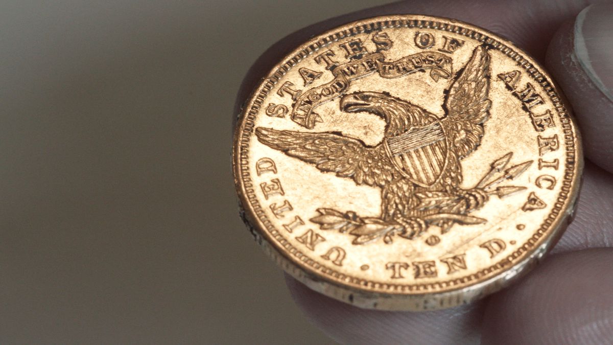 A 1902 eagle-head coin that was found in the woods in rural New York.