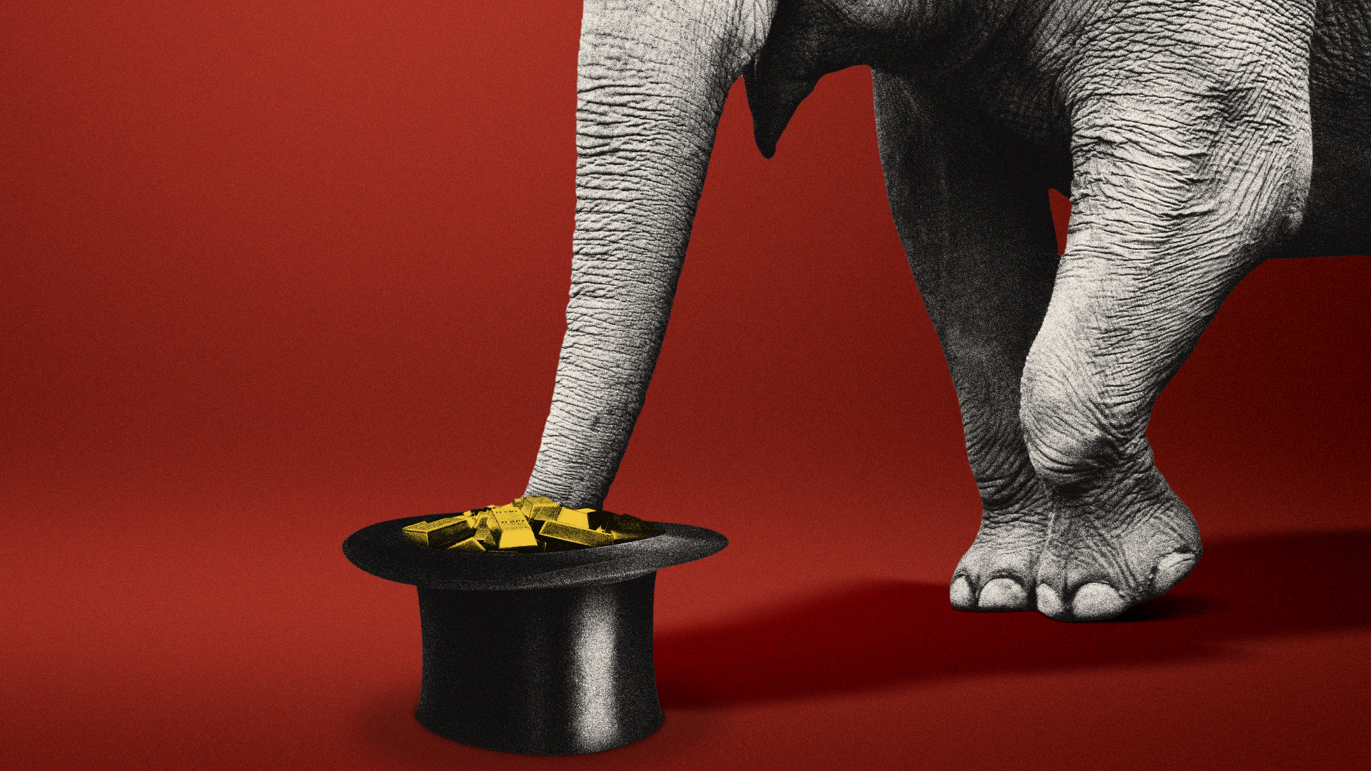 Illustration of an elephant removing gold bars from a top hat